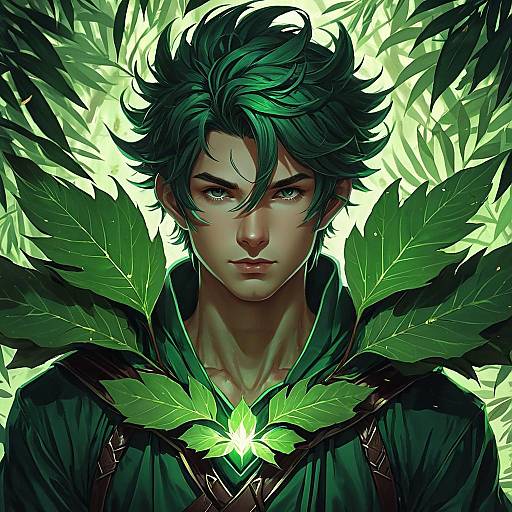 Realistic Anime Male Dryad with Leaf Clothes