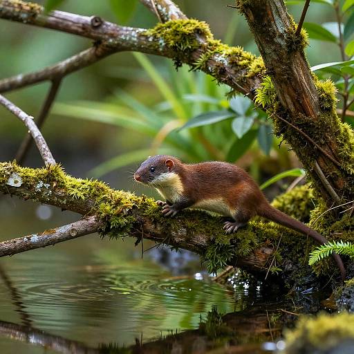 Weasel in Lush Forest Habitat