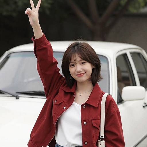 Smiling Woman in Front of Vintage Car