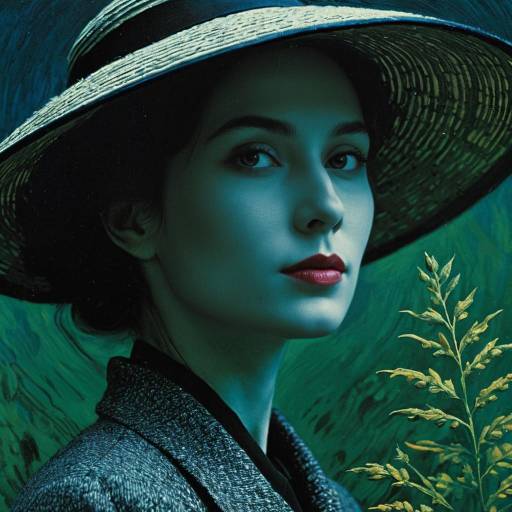 Abstract Portrait of Woman with Hat and Nature Elements