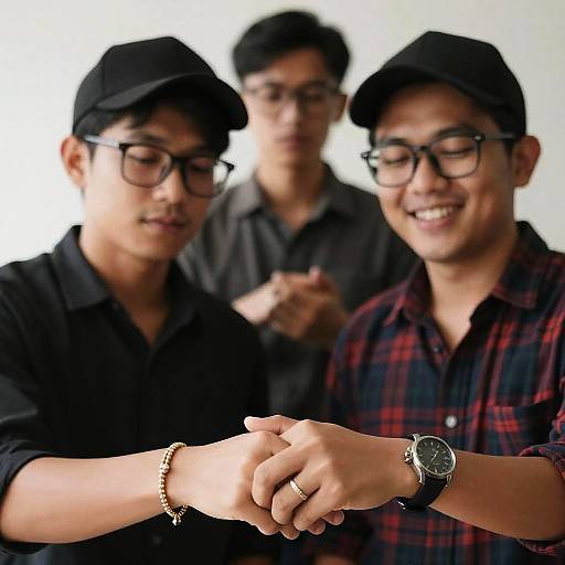 Smiling Men Holding Hands, Wearing Accessories