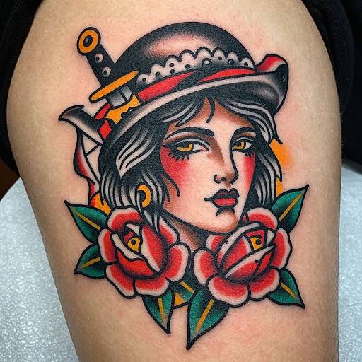 Vibrant Traditional American Tattoo Portrait
