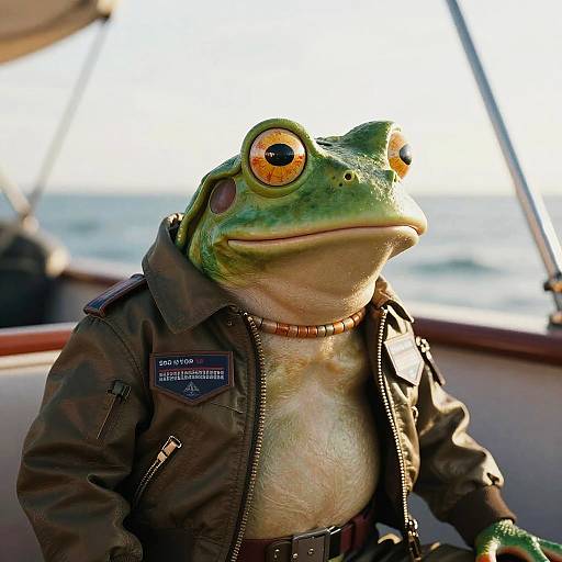 Pepe the Frog in Fighter Pilot Jacket on Boat