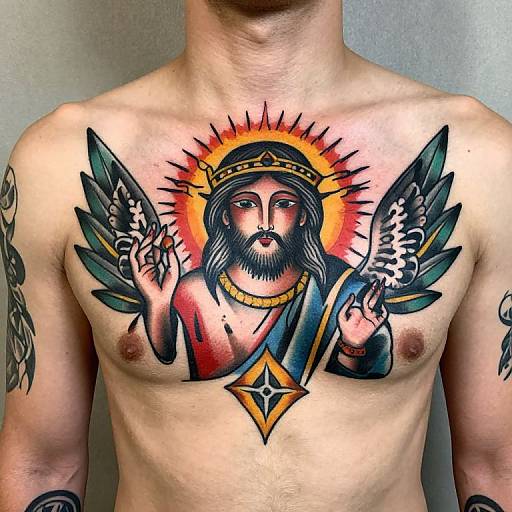 Traditional Jesus Chest Tattoo Design