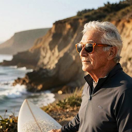 Elderly Surfer in Amber Shades, Golden Hour