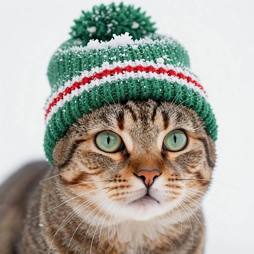 Tabby Cat in Winter Knit Hat