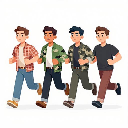 Determined Cartoon Men Running Illustration