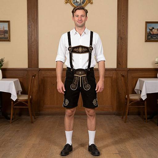 Man in Traditional Lederhosen Costume