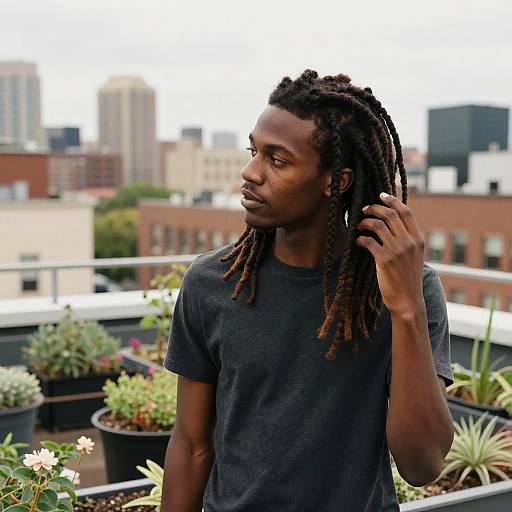 Person with Dreadlocks in Rooftop Garden