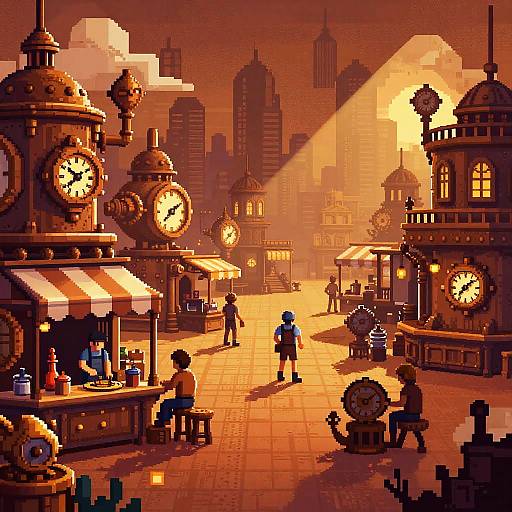 Steampunk Floating Market Pixel Art