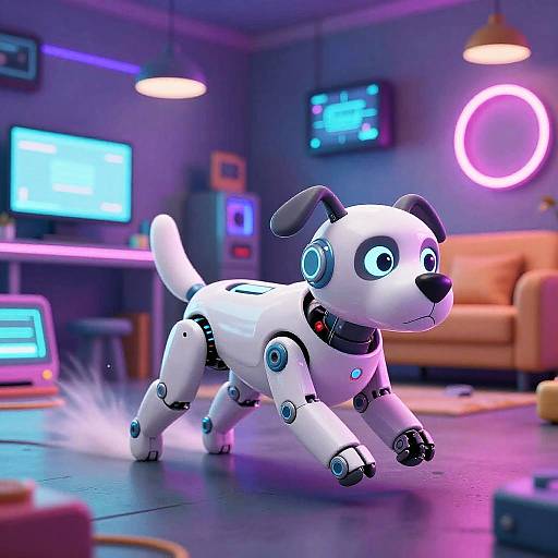 Cartoon Robotic Dog Chasing Tail