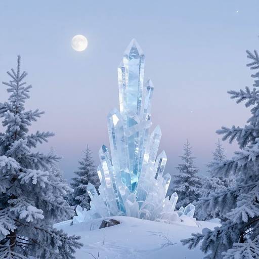 Crystal Ice Tower on Snowy Peak