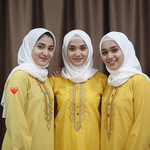 Three Women in Yellow Traditional Dresses