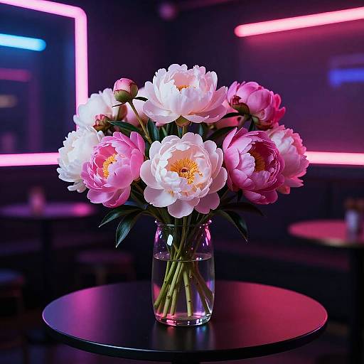 Neon-Lit Peony Flower Arrangement