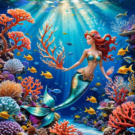 Mesmerizing Mermaid Among Coral Reef Mesmerizing Mermaid Among Coral Reef