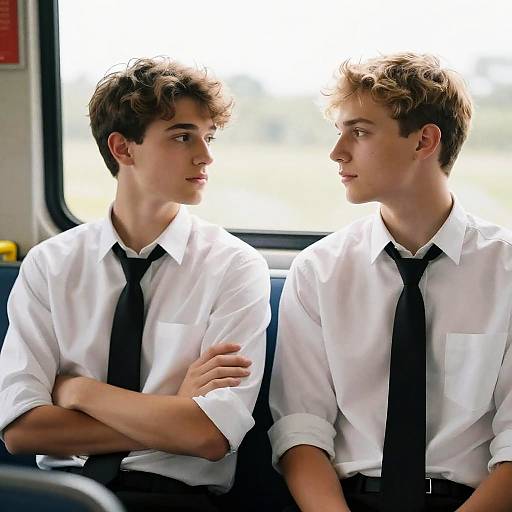 Two Young Men on a Bus Together