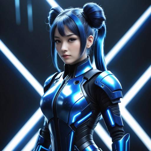 Futuristic Woman in Blue High-Tech Armor