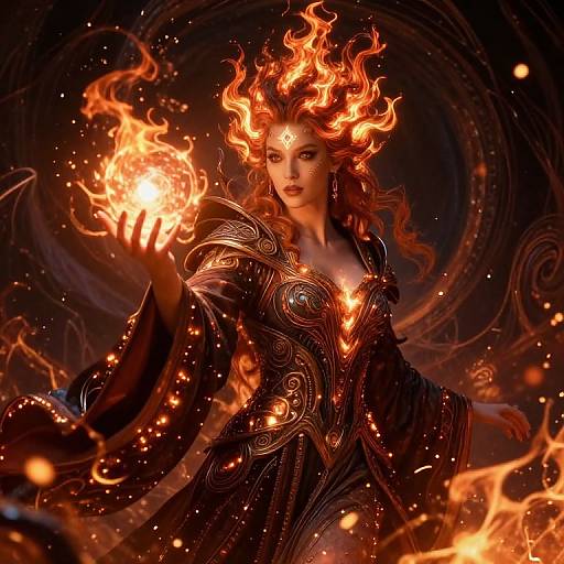 Mystical Sorceress with Fiery Orb