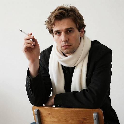 Serious Man Portrait with Cigarette