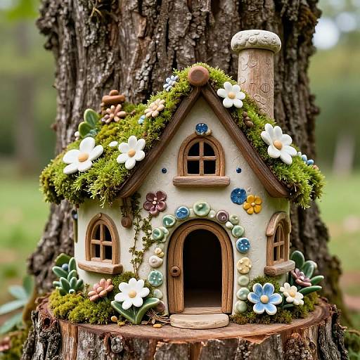 Whimsical Fairy House in Tree Stump