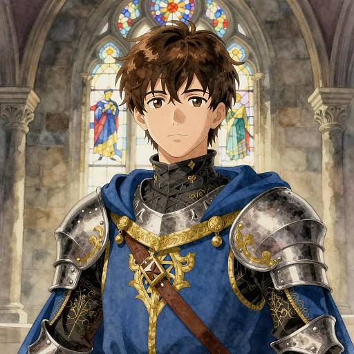 Anime Young Knight in Regal Medieval Armor