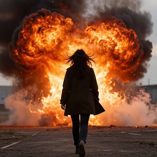 Action Heroine Walking from Explosion