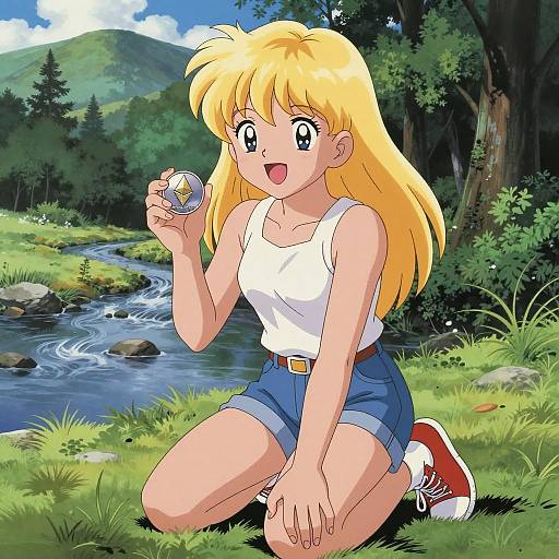 Joyful 12-Year-Old with Ethereum Token