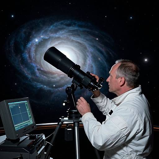 Futuristic Astronomer Observing Galaxies