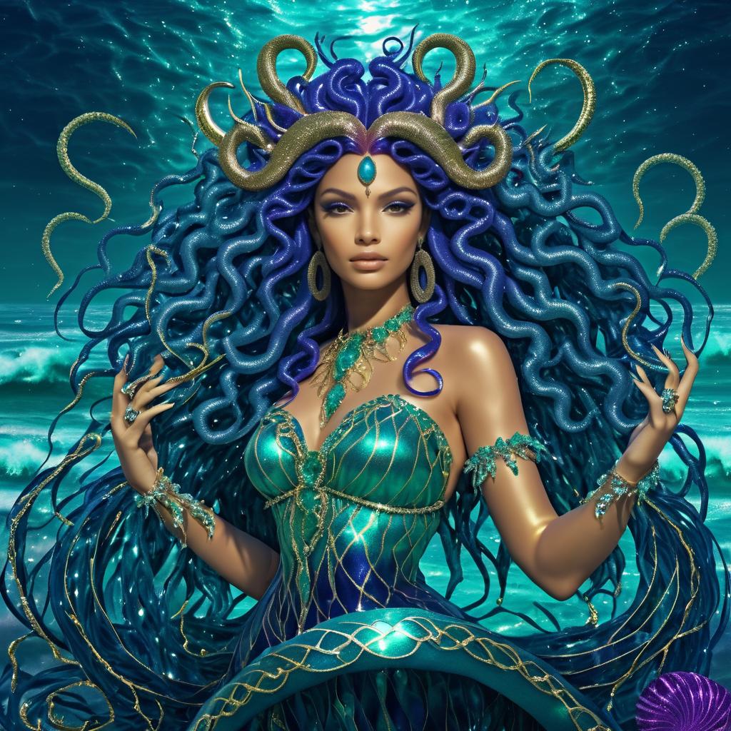 Medusa Among Glittering Ocean Waves