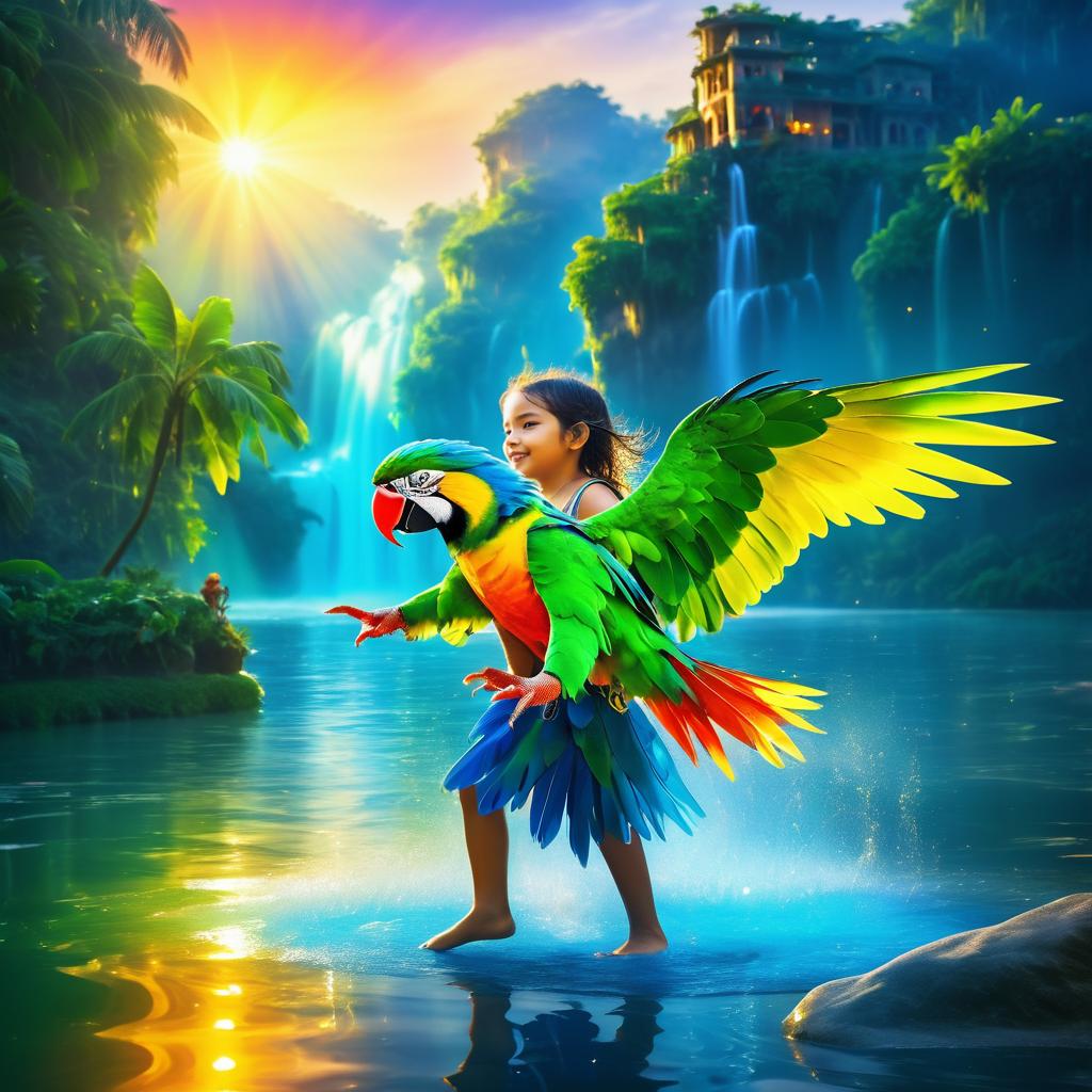 Enchanting Parrot and Child at Dawn