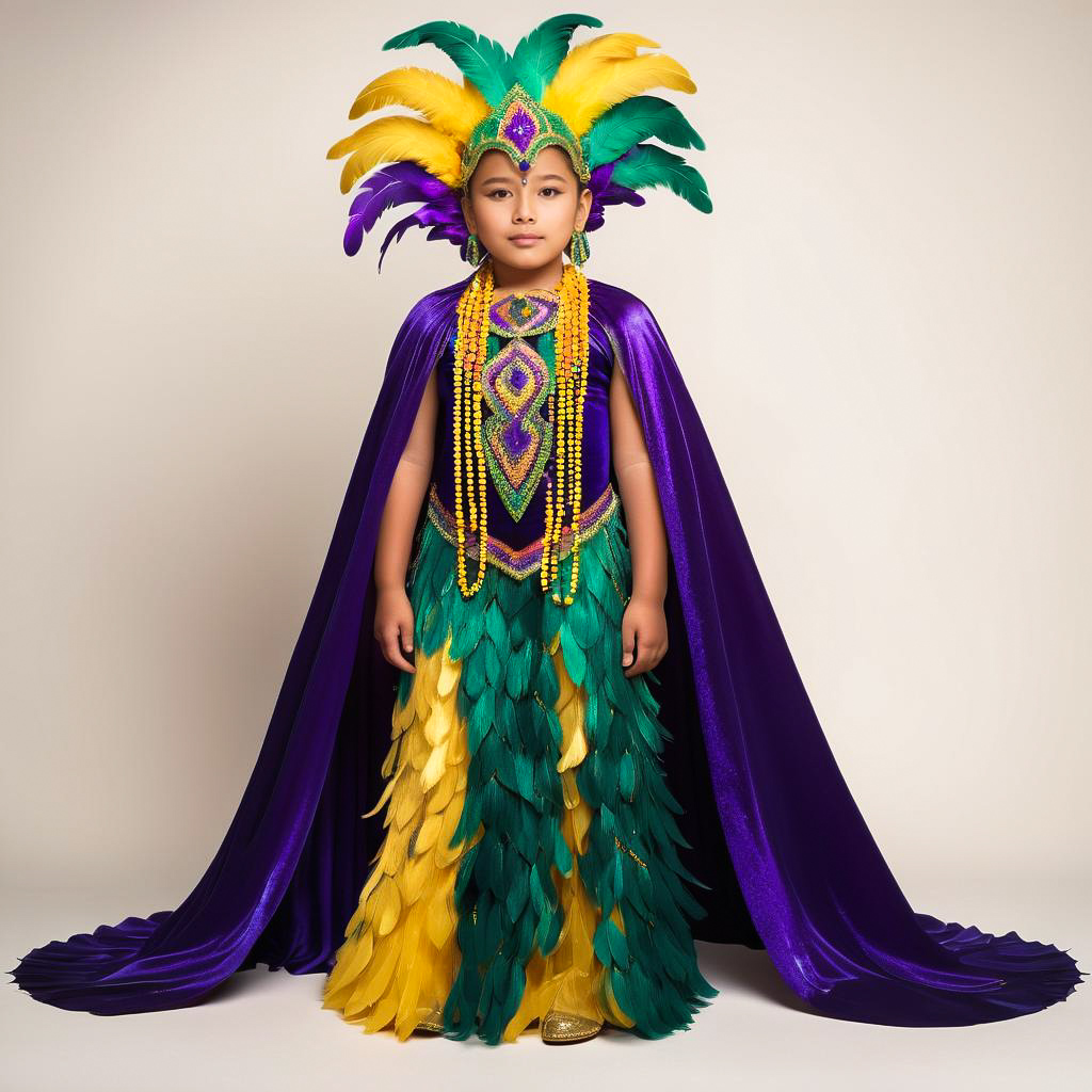 Amazed Child in Colorful Mardi Gras Costume