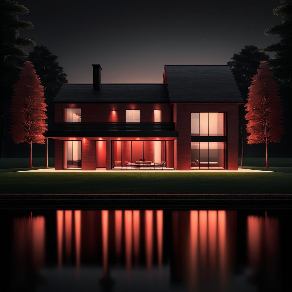 Elegant Lakeside House Illustration Design