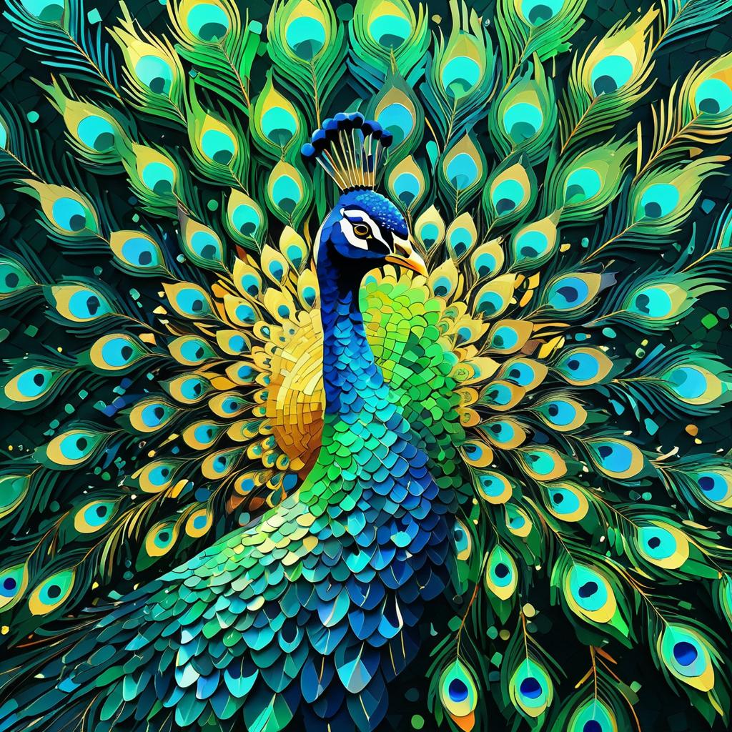 Surreal Mosaic Peacock Art Piece