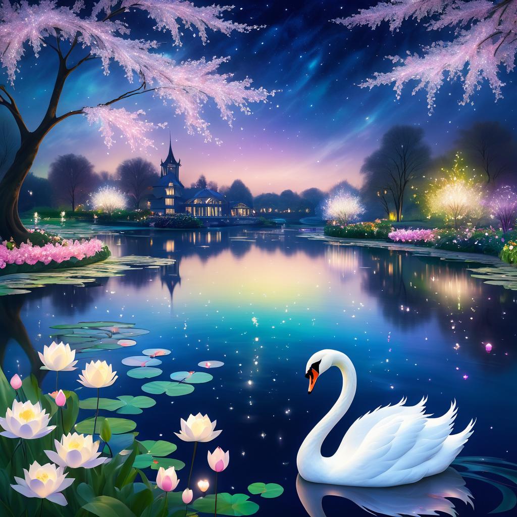 Serene Swan Over Monet-Inspired Garden