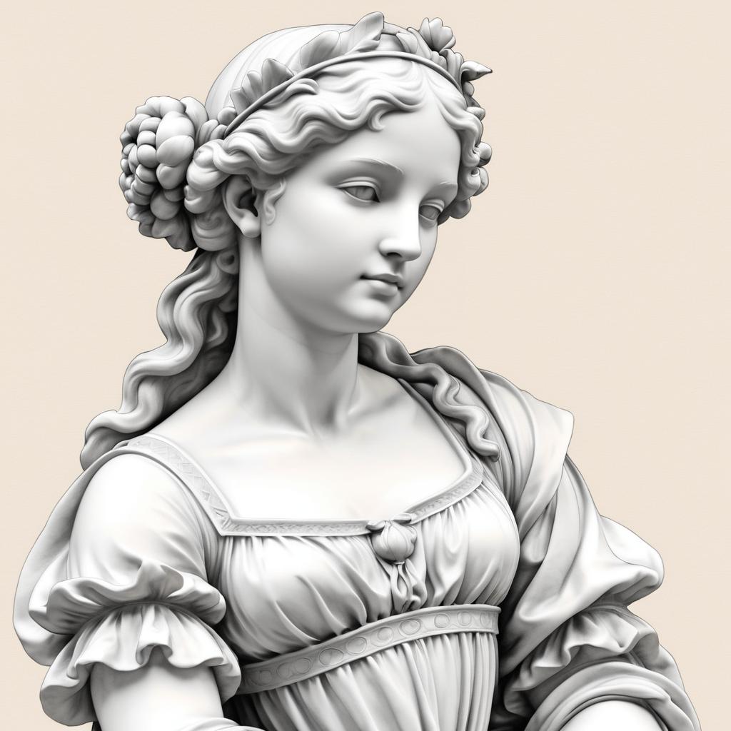 Serene Maiden in Classical Pencil Drawing