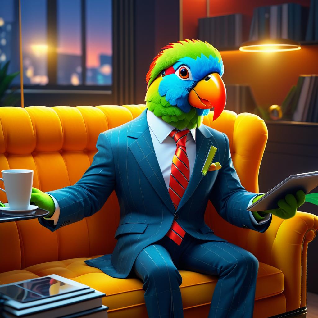 Business Parrot on a Cozy Couch