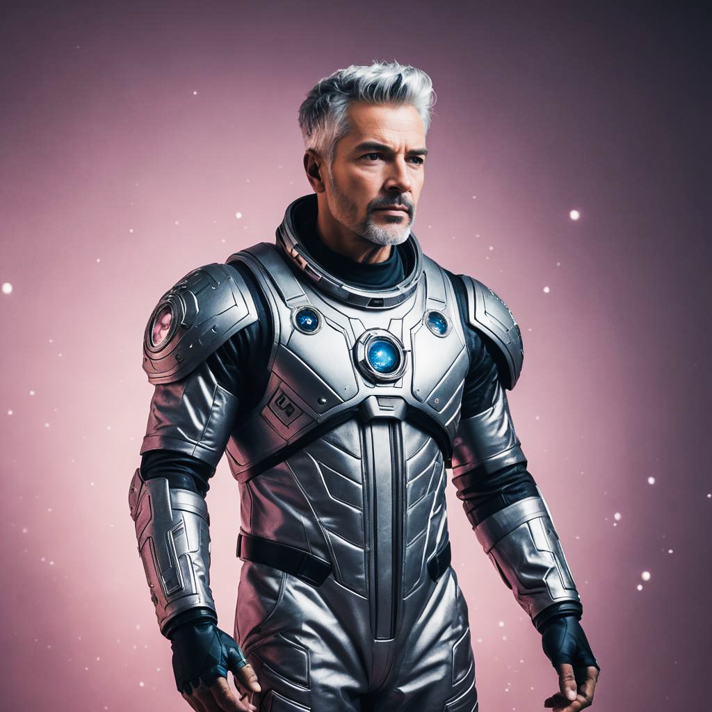 Astonished Astronaut in Sleek Galaxy Outfit