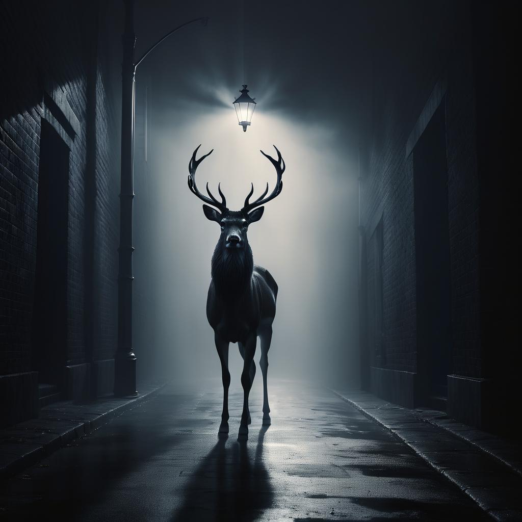 Mysterious Deer in Foggy Alley Scene