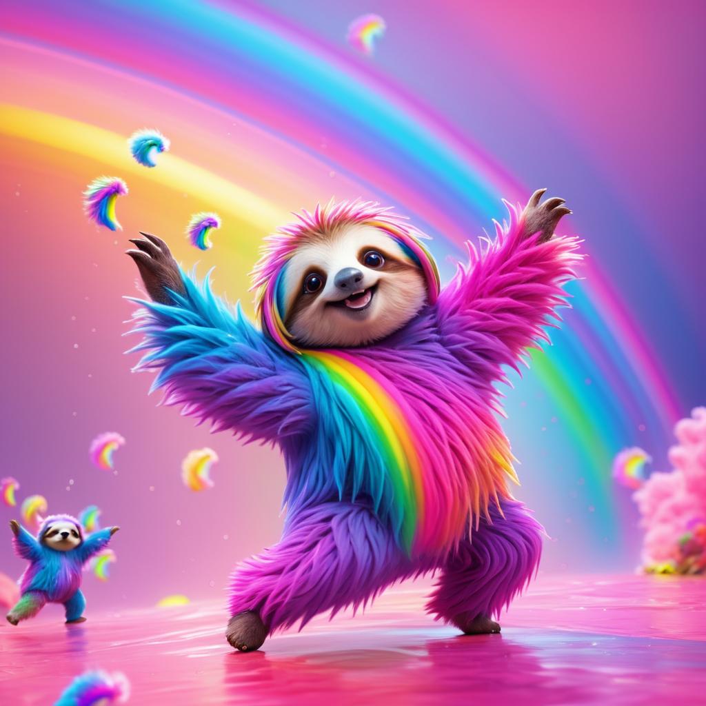 Whimsical Dancing Sloth on Rainbows