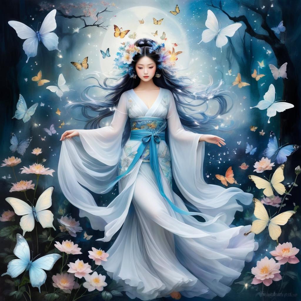 Ethereal Goddess with Butterflies and Faeries