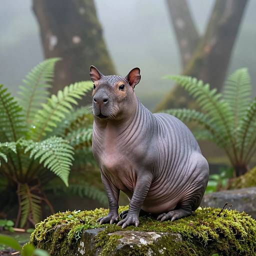 Hairless Capybara in Misty Forest