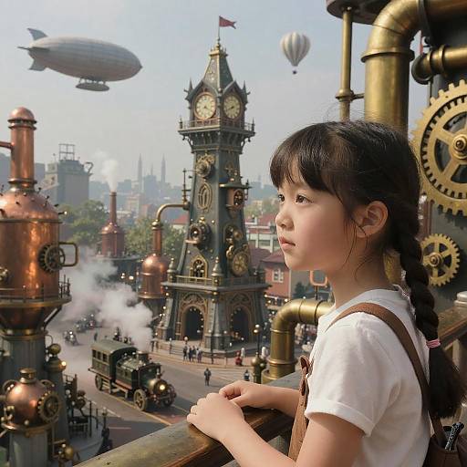 Steampunk Girl Among Clockwork Towers