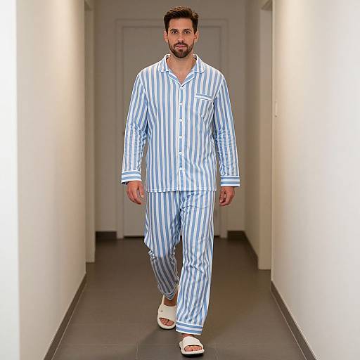 Man in Pajamas Walking Hallway