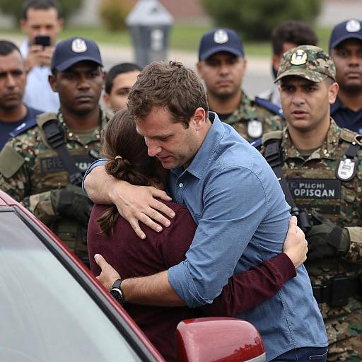 Intense Street Scene with Soldiers and Crowd