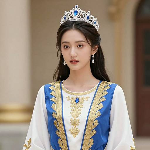 Regal Woman in Embroidered Dress