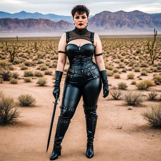 Curvy Woman in Dominatrix Outfit in Desert