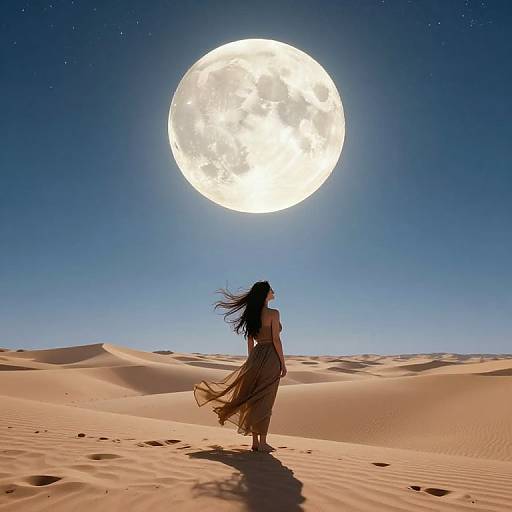 Solitary Figure Beneath Luminous Moon