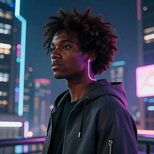 Cyberpunk Portrait in Neon Cityscape