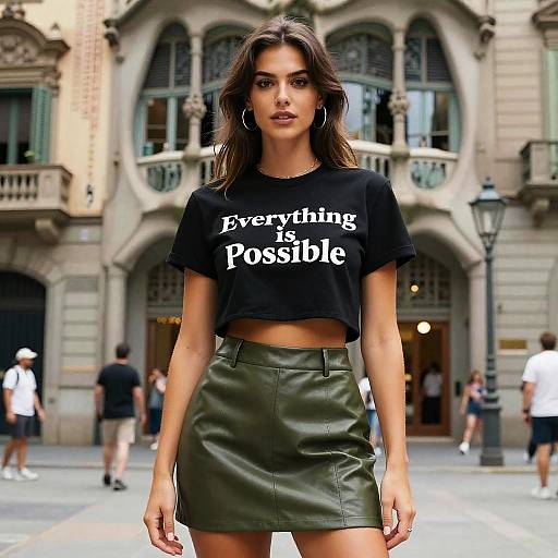 Street Style Woman in Gaudi Barcelona