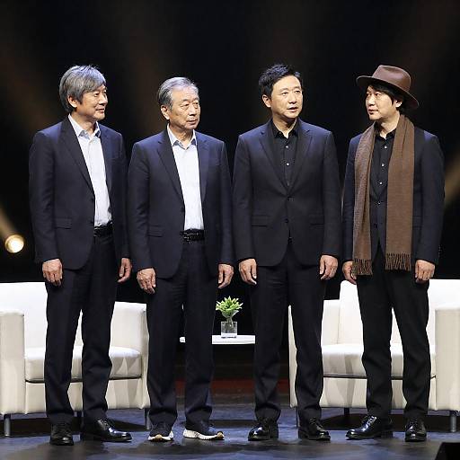 Men in Suits on Stage with Lights